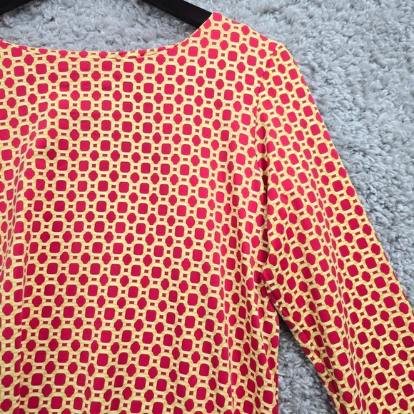 J McLaughlin Dress Womens Medium Pink Yellow Chain Link Ruched Side Catalina‎ - Picture 4 of 13